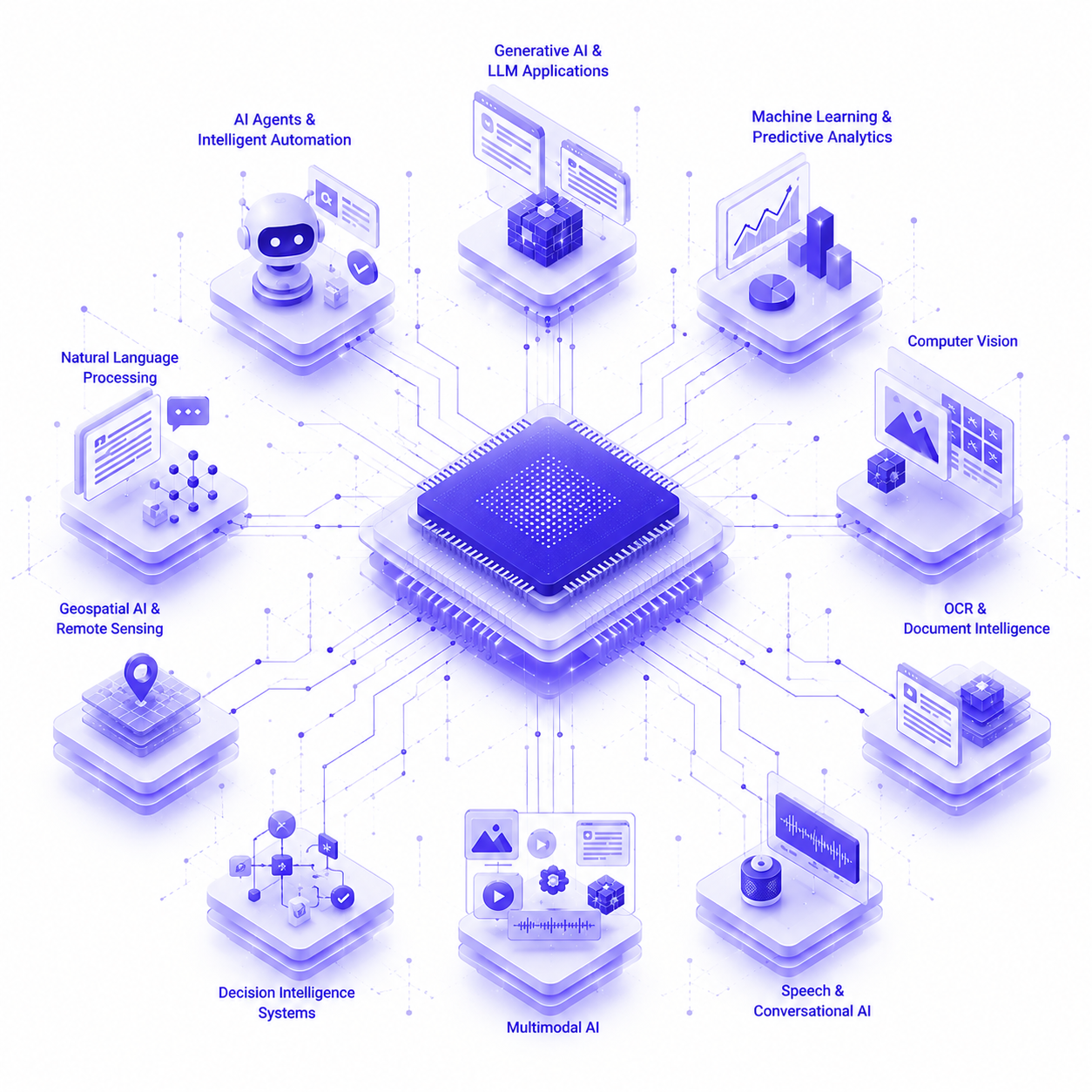 Enterprise AI chip and neural circuitry illustration